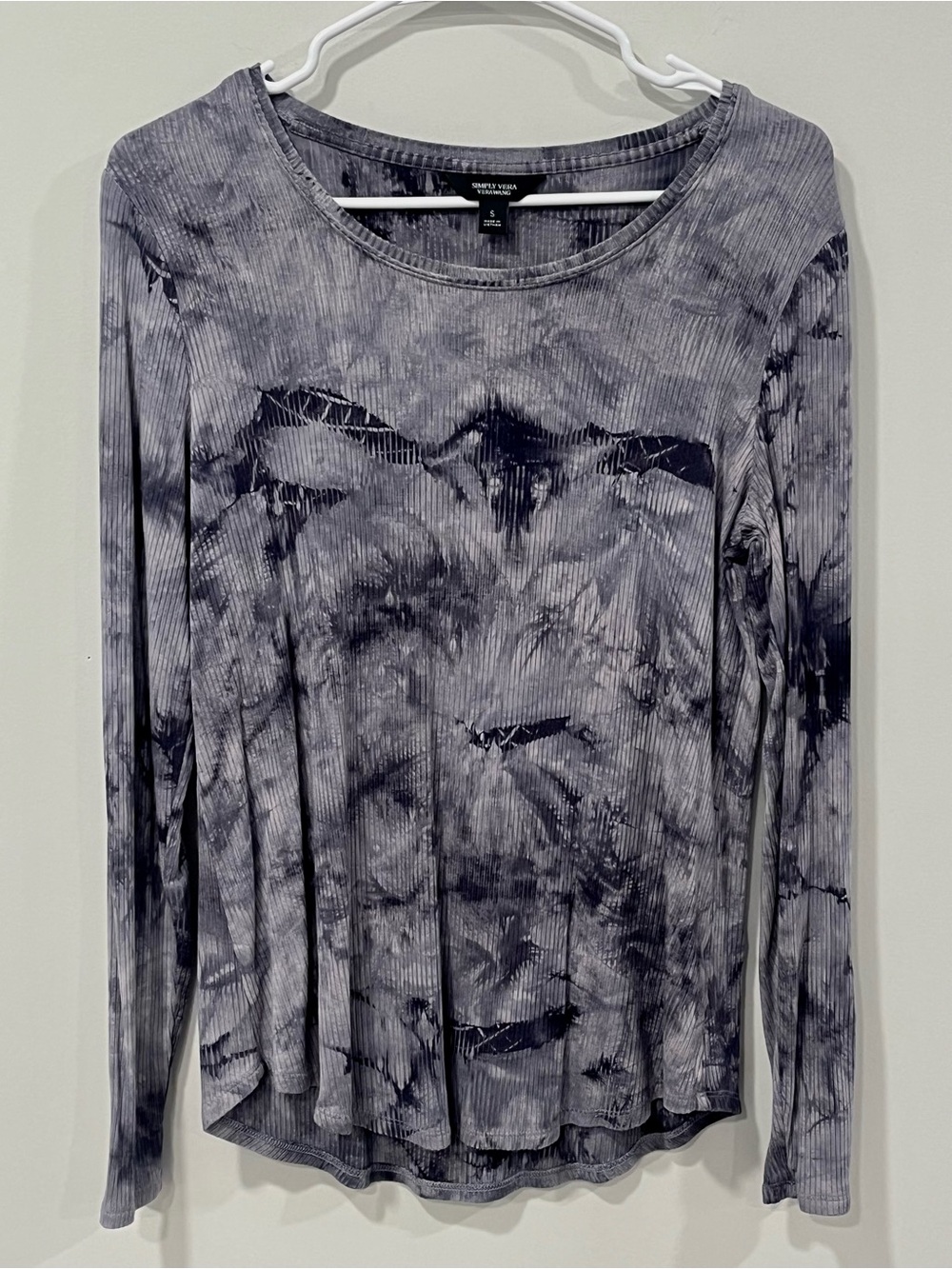 Simply Vera Vera Wang Gray Tie-Dye Ribbed Long Sleeve Top